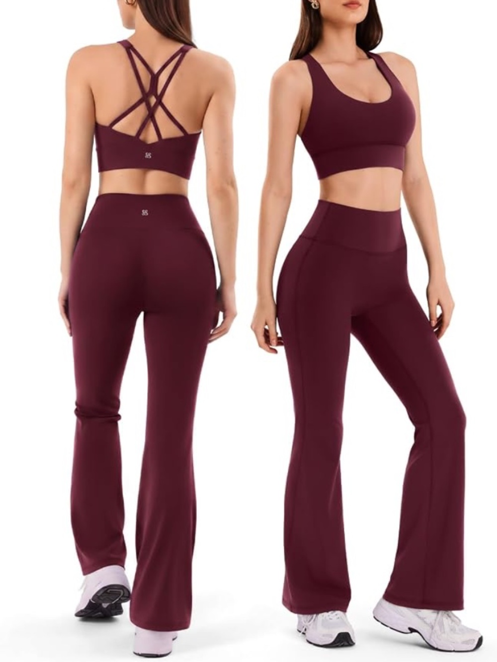 SOLUNSO 2 Piece Workout Set Yoga Gym Pilates Sports Bra High Waisted Flare Pants